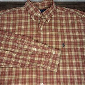 Ralph Lauren McMeel Mens Brown Maroon Plaid Button Down Long Sleeve Shirt Size M